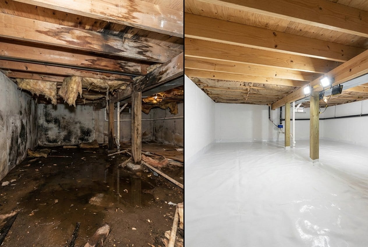 Basement Flood Cleanup restoration — crawl space of multi-family property in Fort Lee, NJ