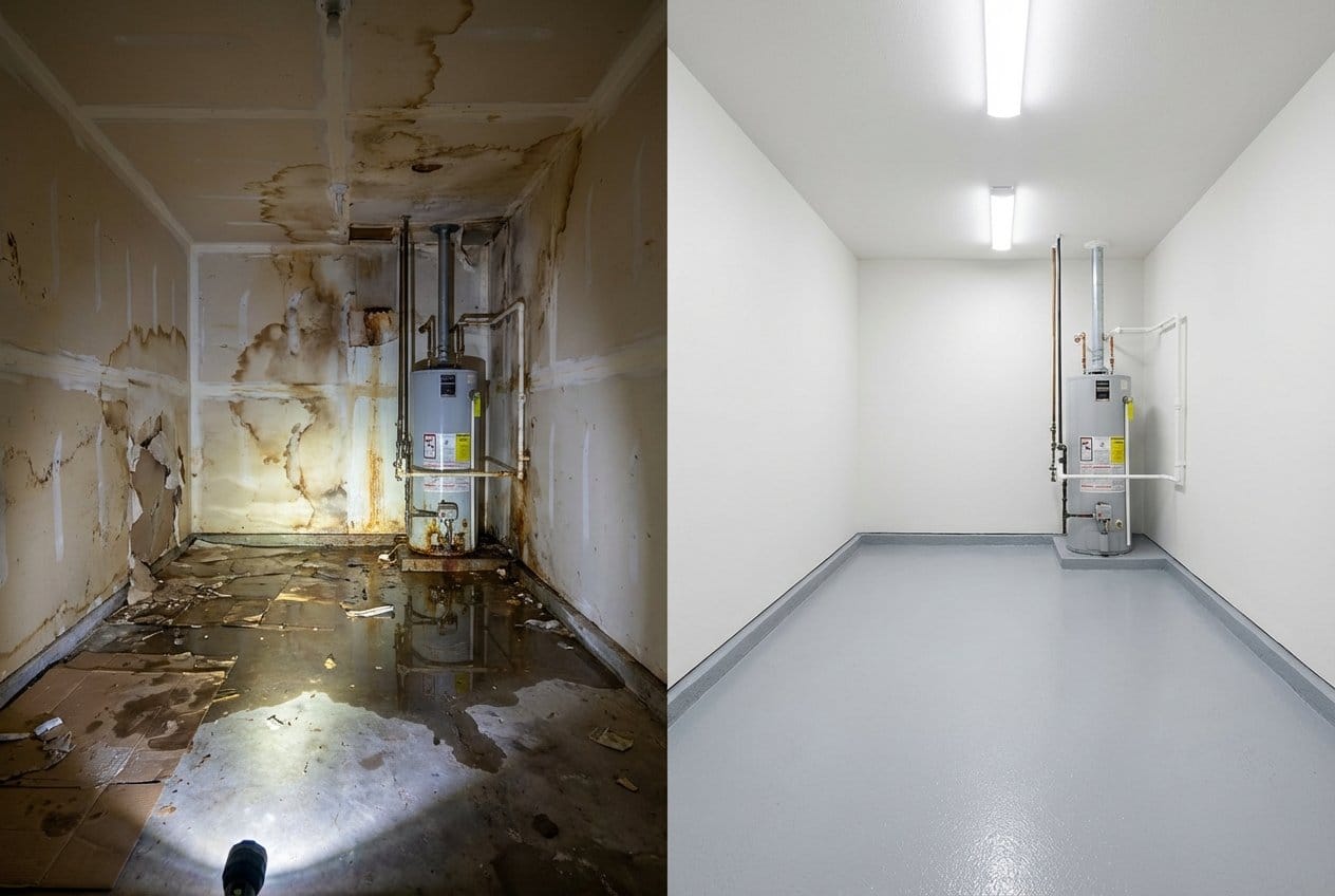 Content Drying & Property Cleanup restoration β utility room of private residence in Fort Lee, NJ