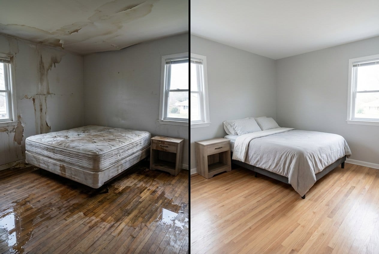 Fort Lee Water Damage Restoration bedroom restoration before and after in Fort Lee