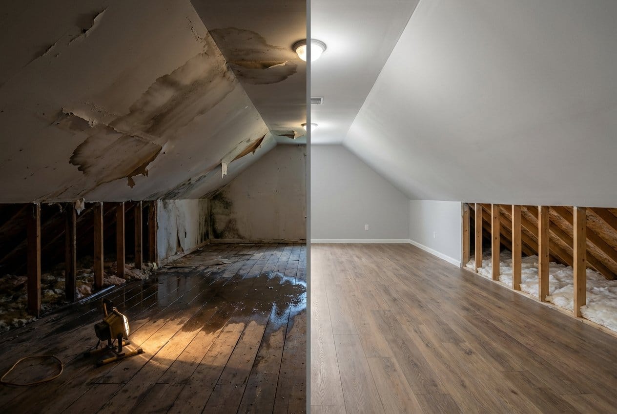 Fort Lee Water Damage Restoration attic space restoration before and after in Fort Lee